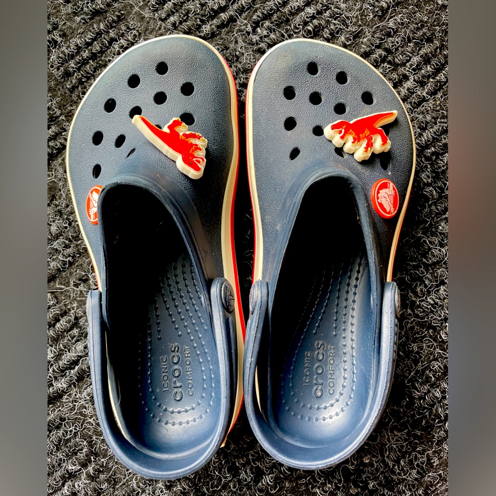 Girls crocs with dinosaur jibbitz- size 10T